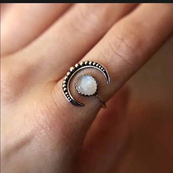 Jewelry - The Amulet Vintage inspired 925 Moonstone Moon Adjustable Ring